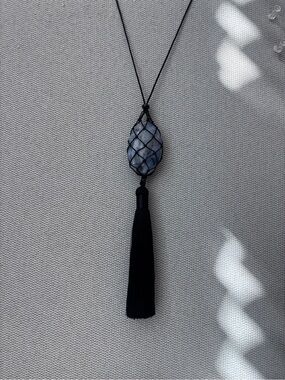 Bean design Tassel Necklace of Blue Aventurine Stone